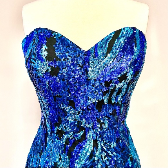 Alyce Paris Sequin Strapless Mini Dress Womens 6 Sweetheart Mermaid Blue Swiftie - Picture 5 of 10